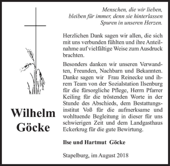 Traueranzeige von Wilhelm Göcke  von Magdeburger Volksstimme