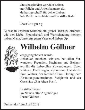 Traueranzeige von Wilhelm Göllner  von Magdeburger Volksstimme