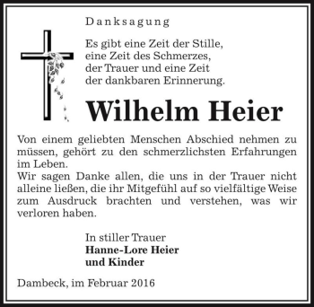 Traueranzeige von Wilhelm Heier  von Magdeburger Volksstimme