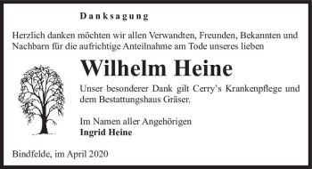 Traueranzeige von Wilhelm Heine  von Magdeburger Volksstimme