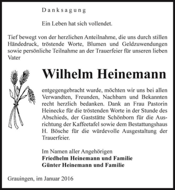 Traueranzeige von Wilhelm Heinemann  von Magdeburger Volksstimme