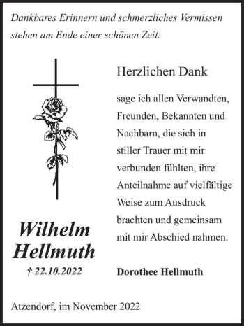 Traueranzeige von Wilhelm Hellmuth  von Magdeburger Volksstimme