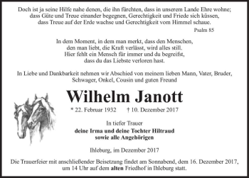 Traueranzeige von Wilhelm Janott  von Magdeburger Volksstimme