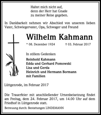 Traueranzeige von Wilhelm Kahmann  von Magdeburger Volksstimme