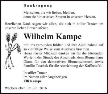 Traueranzeige von Wilhelm Kampe  von Magdeburger Volksstimme