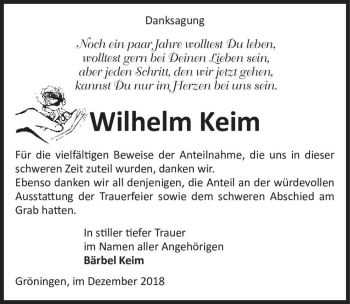 Traueranzeige von Wilhelm Keim  von Magdeburger Volksstimme