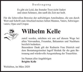 Traueranzeige von Wilhelm Kelle  von Magdeburger Volksstimme