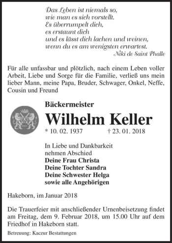 Traueranzeige von Wilhelm Keller  von Magdeburger Volksstimme