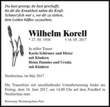 Traueranzeige von Wilhelm Korell  von Magdeburger Volksstimme