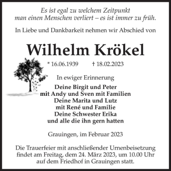 Traueranzeige von Wilhelm Krökel  von Magdeburger Volksstimme