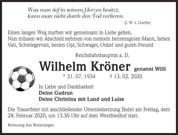 Traueranzeige von Wilhelm Kröner (genannt Willi)  von Magdeburger Volksstimme