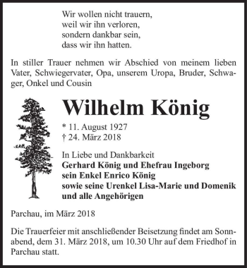 Traueranzeige von Wilhelm König  von Magdeburger Volksstimme
