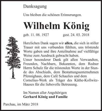 Traueranzeige von Wilhelm König  von Magdeburger Volksstimme