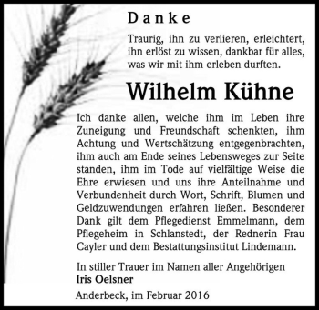 Traueranzeige von Wilhelm Kühne  von Magdeburger Volksstimme