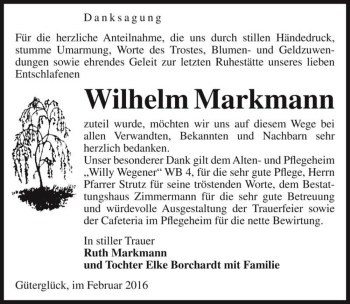 Traueranzeige von Wilhelm Markmann  von Magdeburger Volksstimme