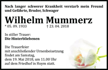 Traueranzeige von Wilhelm Mummerz  von Magdeburger Volksstimme