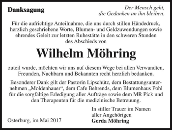 Traueranzeige von Wilhelm Möhring  von Magdeburger Volksstimme