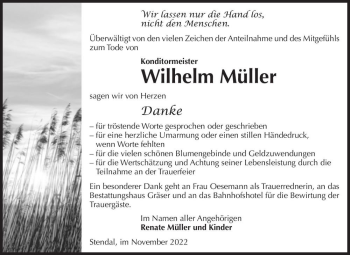Traueranzeige von Wilhelm Müller  von Magdeburger Volksstimme