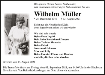 Traueranzeige von Wilhelm Müller  von Magdeburger Volksstimme