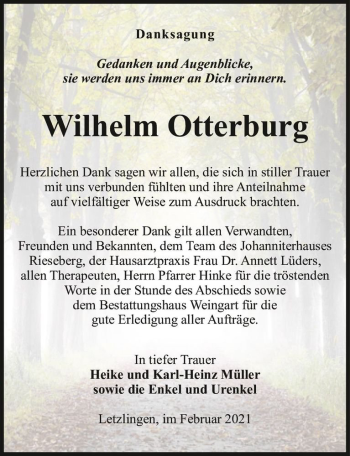 Traueranzeige von Wilhelm Otterburg  von Magdeburger Volksstimme