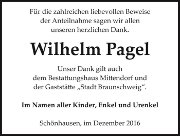Traueranzeige von Wilhelm Pagel  von Magdeburger Volksstimme