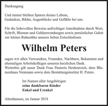 Traueranzeige von Wilhelm Peters  von Magdeburger Volksstimme