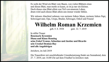 Traueranzeige von Wilhelm Roman Krzemien  von Magdeburger Volksstimme