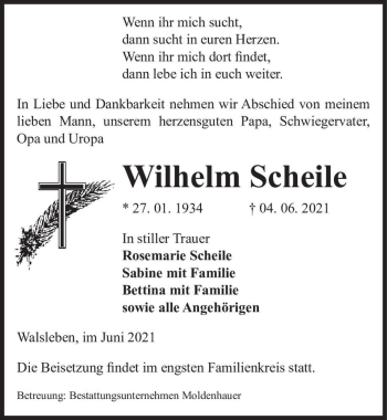 Traueranzeige von Wilhelm Scheile  von Magdeburger Volksstimme