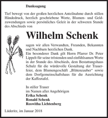 Traueranzeige von Wilhelm Schenk  von Magdeburger Volksstimme