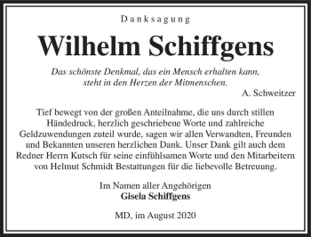 Traueranzeige von Wilhelm Schiffgens  von Magdeburger Volksstimme