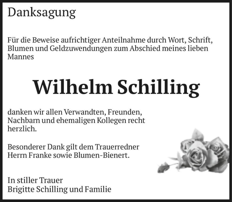  Traueranzeige für Wilhelm Schilling  vom 23.01.2021 aus Magdeburger Volksstimme