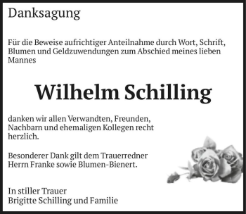 Traueranzeige von Wilhelm Schilling  von Magdeburger Volksstimme