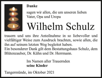 Traueranzeige von Wilhelm Schulz  von Magdeburger Volksstimme