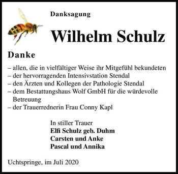 Traueranzeige von Wilhelm Schulz  von Magdeburger Volksstimme