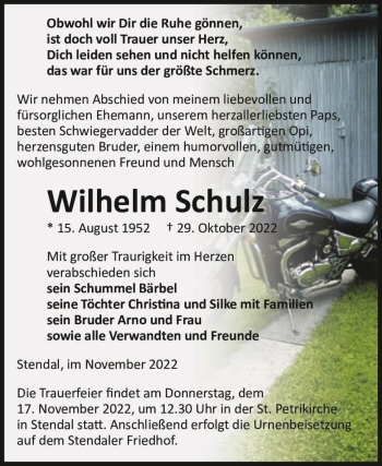 Traueranzeige von Wilhelm Schulz  von Magdeburger Volksstimme