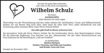 Traueranzeige von Wilhelm Schulz  von Magdeburger Volksstimme