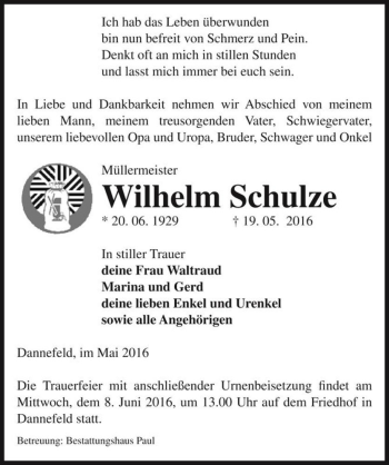 Traueranzeige von Wilhelm Schulze  von Magdeburger Volksstimme