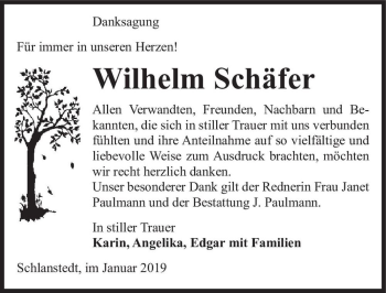 Traueranzeige von Wilhelm Schäfer  von Magdeburger Volksstimme