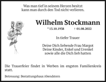 Traueranzeige von Wilhelm Stockmann  von Magdeburger Volksstimme