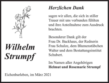Traueranzeige von Wilhelm Strumpf  von Magdeburger Volksstimme