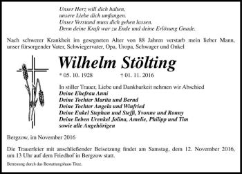 Traueranzeige von Wilhelm Stölting  von Magdeburger Volksstimme