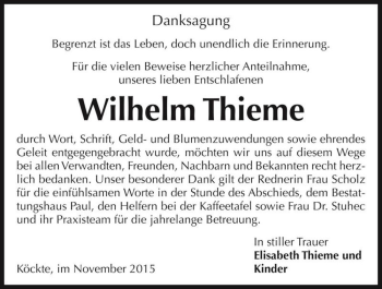 Traueranzeige von Wilhelm Thieme  von Magdeburger Volksstimme