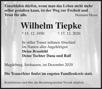 Traueranzeige von Wilhelm Tiepke  von Magdeburger Volksstimme