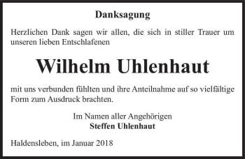 Traueranzeige von Wilhelm Uhlenhaut  von Magdeburger Volksstimme