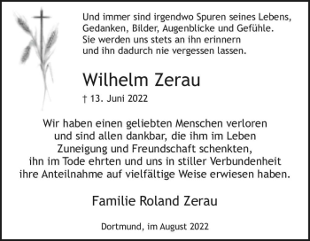 Traueranzeige von Wilhelm Zerau  von Magdeburger Volksstimme