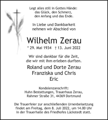 Traueranzeige von Wilhelm Zerau  von Magdeburger Volksstimme