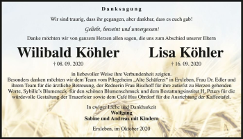 Traueranzeige von Wilibald & Lisa Köhler  von Magdeburger Volksstimme