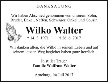 Traueranzeige von Wilko Walter  von Magdeburger Volksstimme