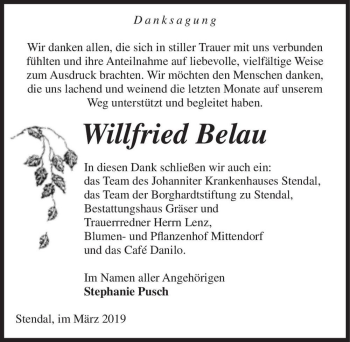 Traueranzeige von Willfried Belau  von Magdeburger Volksstimme