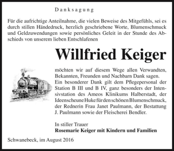 Traueranzeige von Willfried Keiger  von Magdeburger Volksstimme